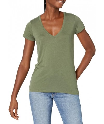 Women's Shirt, Super Soft V-Neck Short Sleeve Slinky Tee Army Green $10.74 T-Shirts