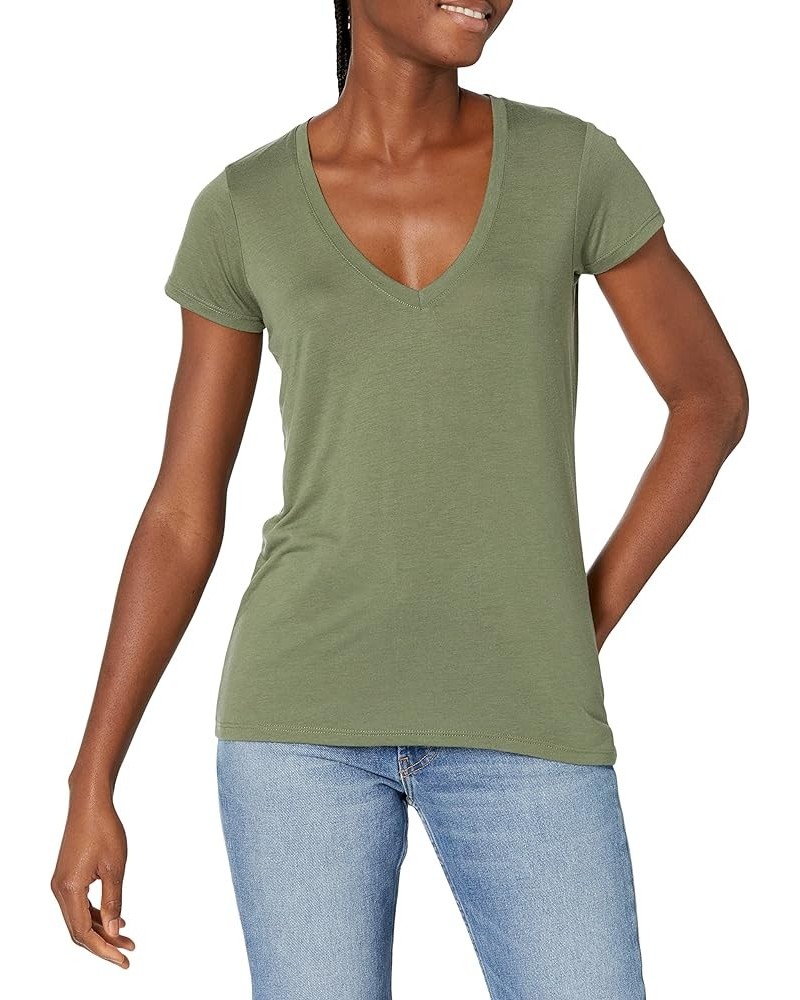 Women's Shirt, Super Soft V-Neck Short Sleeve Slinky Tee Army Green $10.74 T-Shirts