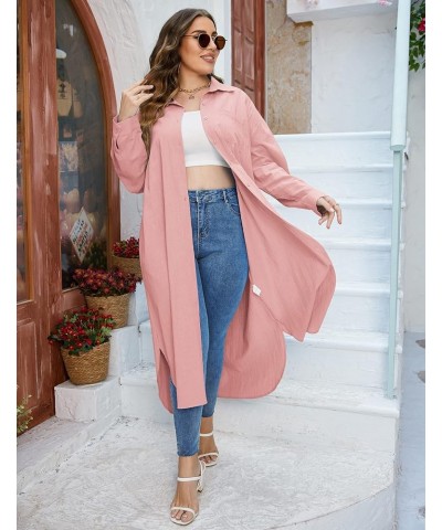 Women Plus Size Cotton Linen Shirt Dress Casual Loose Long Sleeve Button Down Maxi Dress Split Shirt Dresses Light Pink $20.8...