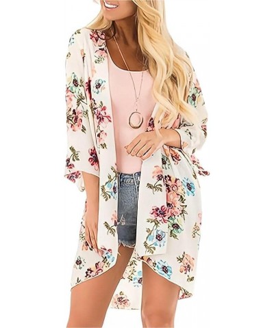 Women Chiffon Printed Cardigan Kimono Robe Tops Beach Bikini Cover up Blouse 003-light Beige $11.01 Swimsuits