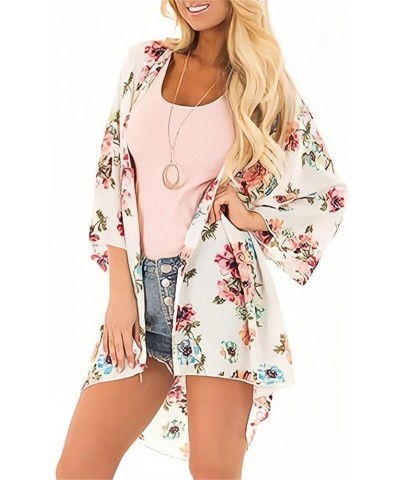 Women Chiffon Printed Cardigan Kimono Robe Tops Beach Bikini Cover up Blouse 003-light Beige $11.01 Swimsuits