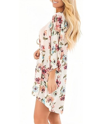 Women Chiffon Printed Cardigan Kimono Robe Tops Beach Bikini Cover up Blouse 003-light Beige $11.01 Swimsuits