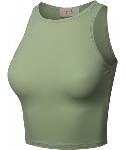 Women's Halter Neck Sleeveless Crop Tank Top Sage $10.25 Tanks