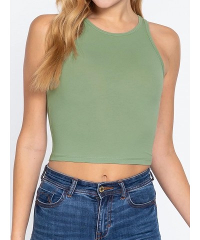 Women's Halter Neck Sleeveless Crop Tank Top Sage $10.25 Tanks