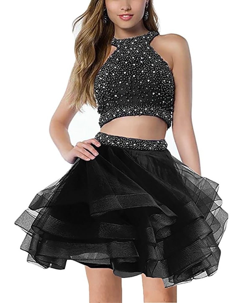 Womens 2 Pieces Beaded Homecoming Prom Dresses Formal Evening GownPM267 Black-short $41.36 Others