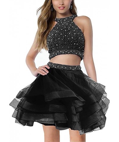 Womens 2 Pieces Beaded Homecoming Prom Dresses Formal Evening GownPM267 Black-short $41.36 Others