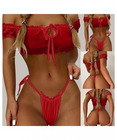 Women Naughty Nightlife Lingerie Set Bandeau Bikini Sexy Extreme Hot Mini Thong String Babydoll Underwear Red $9.87 Lingerie