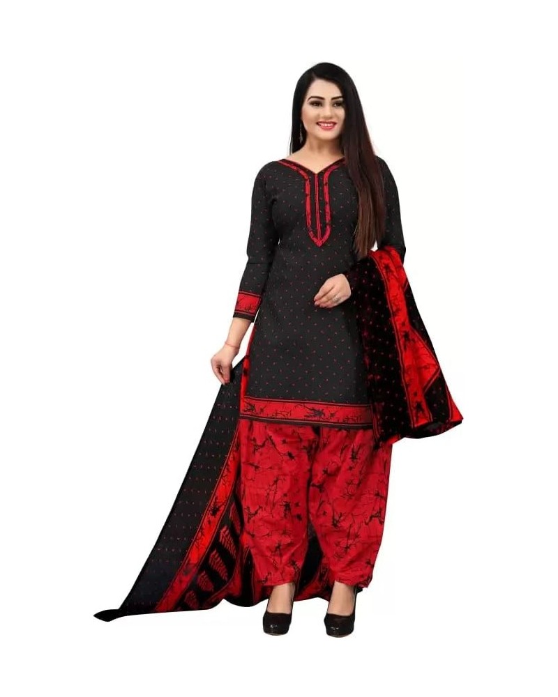 Readymade Blk Punjabi Salwar Suit of Printed Crepe Fabric with Chiffon Dupatta for Women Black -17 $22.20 Suits