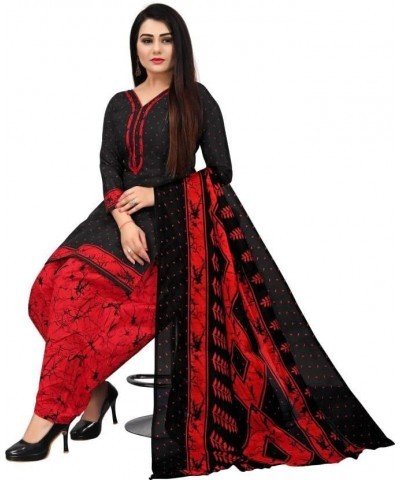 Readymade Blk Punjabi Salwar Suit of Printed Crepe Fabric with Chiffon Dupatta for Women Black -17 $22.20 Suits