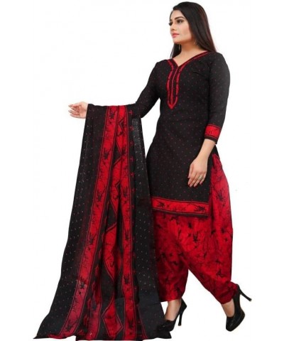 Readymade Blk Punjabi Salwar Suit of Printed Crepe Fabric with Chiffon Dupatta for Women Black -17 $22.20 Suits