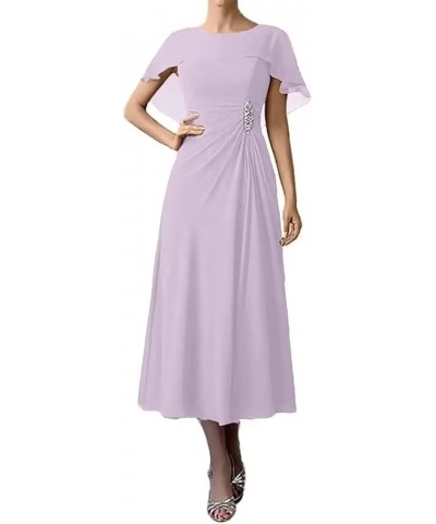 Bat Sleeves Mother of The Bride Dresses Tea Length Pleated Chiffon Cloak Formal Evening Gown for Wedding Light-pink $26.65 Dr...