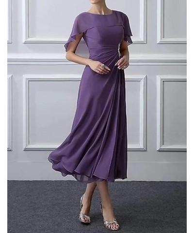 Bat Sleeves Mother of The Bride Dresses Tea Length Pleated Chiffon Cloak Formal Evening Gown for Wedding Light-pink $26.65 Dr...