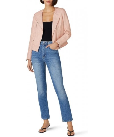 Women's Quilted Collarless Moto Jacket Pink $39.81 Jackets