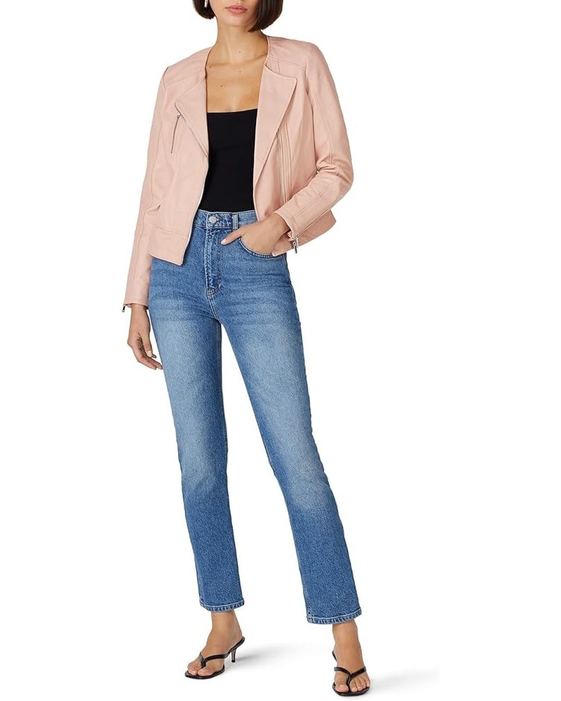 Women's Quilted Collarless Moto Jacket Pink $39.81 Jackets