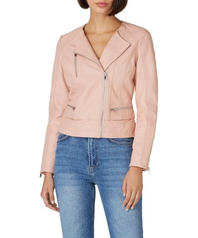 Women's Quilted Collarless Moto Jacket Pink $39.81 Jackets