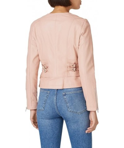 Women's Quilted Collarless Moto Jacket Pink $39.81 Jackets