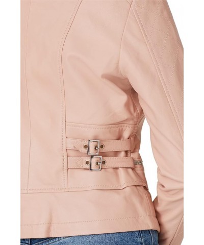 Women's Quilted Collarless Moto Jacket Pink $39.81 Jackets