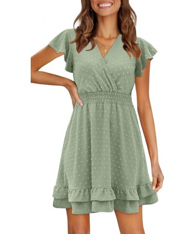 Womens Summer Dresses Wrap V-Neck Ruffle Sleeve Swiss Dot Casual Mini Dress 1 Light Green $16.80 Dresses