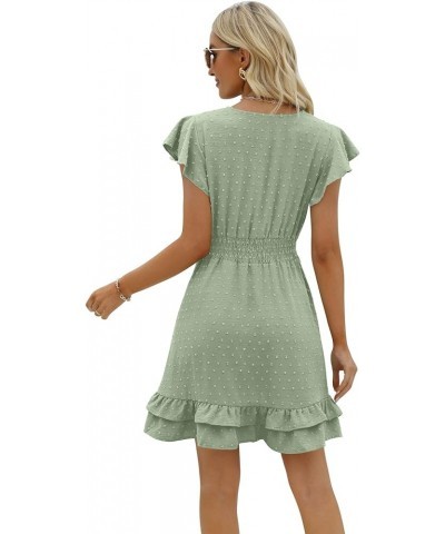 Womens Summer Dresses Wrap V-Neck Ruffle Sleeve Swiss Dot Casual Mini Dress 1 Light Green $16.80 Dresses