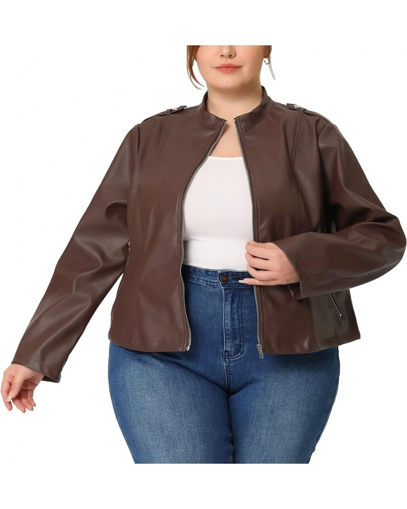 Plus Size Jacket for Women Faux Leather Moto Biker Coats Zip Up Halloween Jackets Brown $21.47 Coats