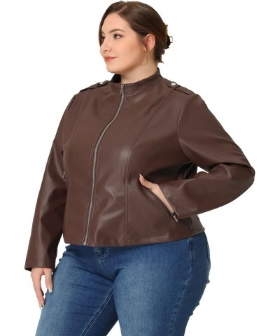 Plus Size Jacket for Women Faux Leather Moto Biker Coats Zip Up Halloween Jackets Brown $21.47 Coats