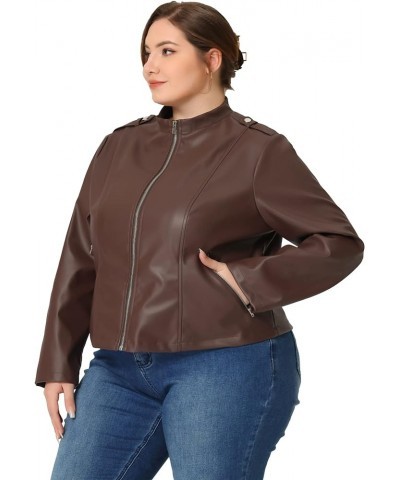 Plus Size Jacket for Women Faux Leather Moto Biker Coats Zip Up Halloween Jackets Brown $21.47 Coats