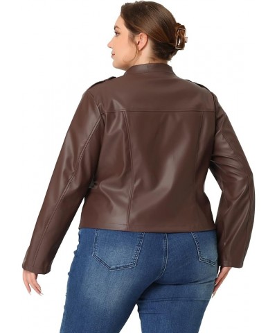 Plus Size Jacket for Women Faux Leather Moto Biker Coats Zip Up Halloween Jackets Brown $21.47 Coats