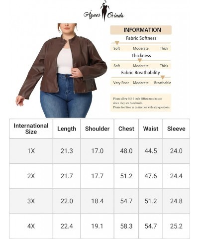 Plus Size Jacket for Women Faux Leather Moto Biker Coats Zip Up Halloween Jackets Brown $21.47 Coats