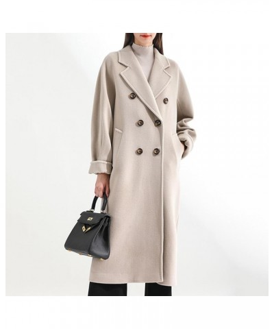 Women's Double-Sided Cashmere Coat Elegant Lapel Collar Double-Breasted Winter Long Overcoat with Belt Beige $35.17 Coats