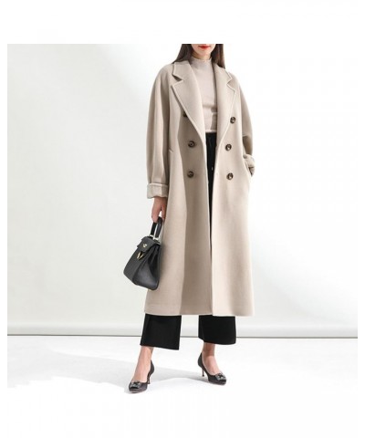 Women's Double-Sided Cashmere Coat Elegant Lapel Collar Double-Breasted Winter Long Overcoat with Belt Beige $35.17 Coats