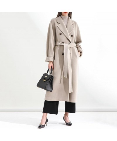 Women's Double-Sided Cashmere Coat Elegant Lapel Collar Double-Breasted Winter Long Overcoat with Belt Beige $35.17 Coats