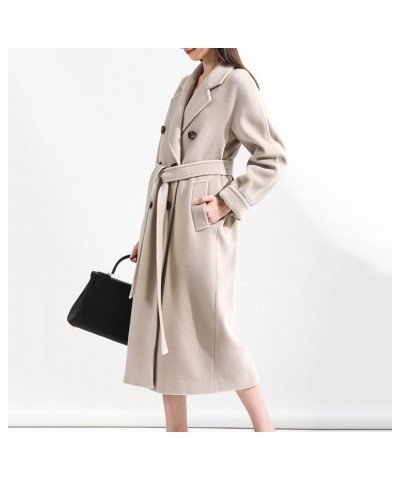 Women's Double-Sided Cashmere Coat Elegant Lapel Collar Double-Breasted Winter Long Overcoat with Belt Beige $35.17 Coats