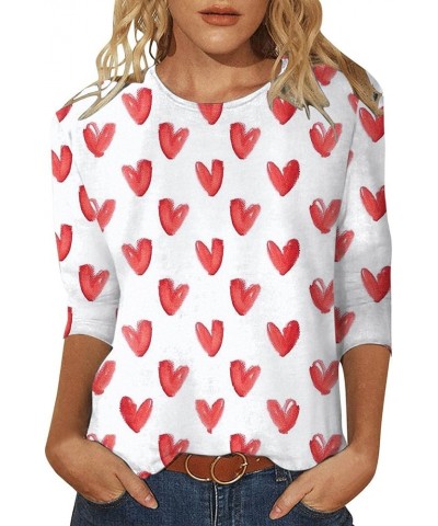 Valentine Day Shirt for Women 3/4 Sleeve Cute Love Hearts Graphic Tees Casual Fashion Tops Blouse 017-white $8.24 Activewear