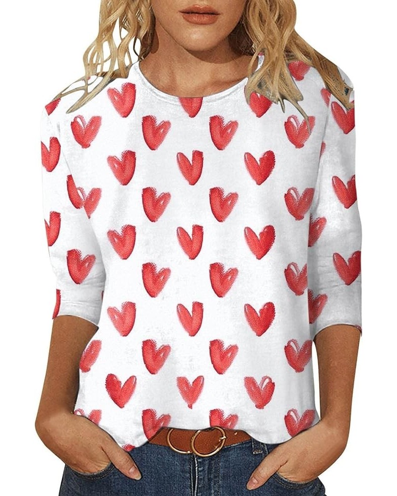 Valentine Day Shirt for Women 3/4 Sleeve Cute Love Hearts Graphic Tees Casual Fashion Tops Blouse 017-white $8.24 Activewear