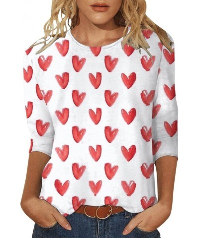 Valentine Day Shirt for Women 3/4 Sleeve Cute Love Hearts Graphic Tees Casual Fashion Tops Blouse 017-white $8.24 Activewear