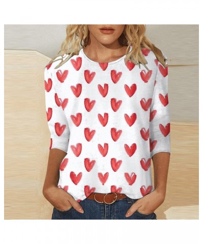 Valentine Day Shirt for Women 3/4 Sleeve Cute Love Hearts Graphic Tees Casual Fashion Tops Blouse 017-white $8.24 Activewear