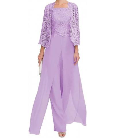 Women's 3 Pieces Mother of The Bride Pant Suits Plus Size Mother of Groom Dresses for Wedding with Jacket Lilac $33.66 Suits