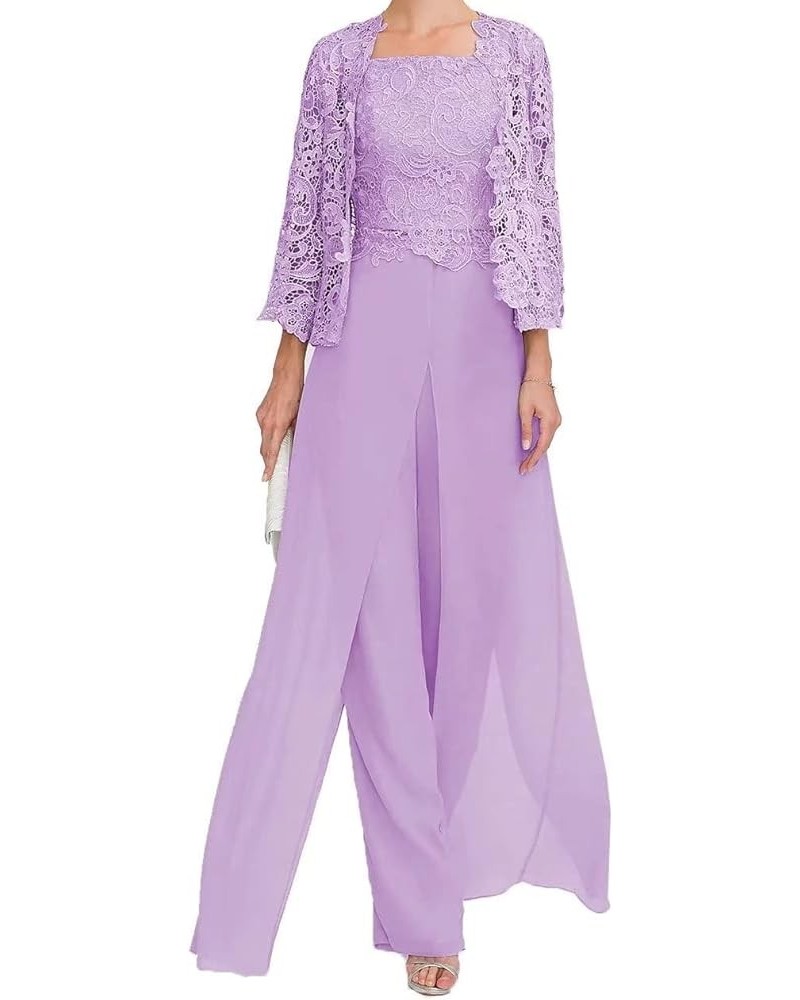 Women's 3 Pieces Mother of The Bride Pant Suits Plus Size Mother of Groom Dresses for Wedding with Jacket Lilac $33.66 Suits