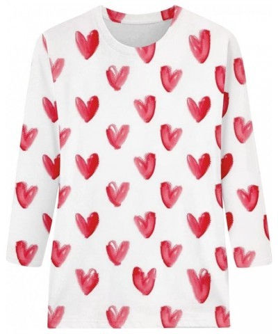 Valentine Day Shirt for Women 3/4 Sleeve Cute Love Hearts Graphic Tees Casual Fashion Tops Blouse 017-white $8.24 Activewear