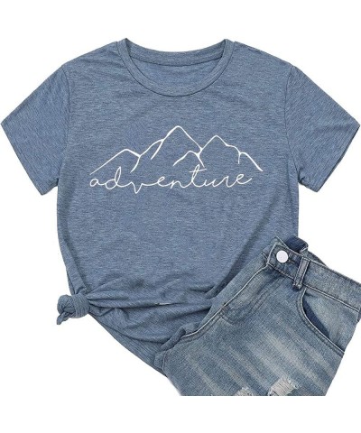 Women Mountain Adventure Workout Tanks Hiking Camping Graphic Athletic Sleeveless Funny Tee Tops A-ink Blue $9.50 Activewear