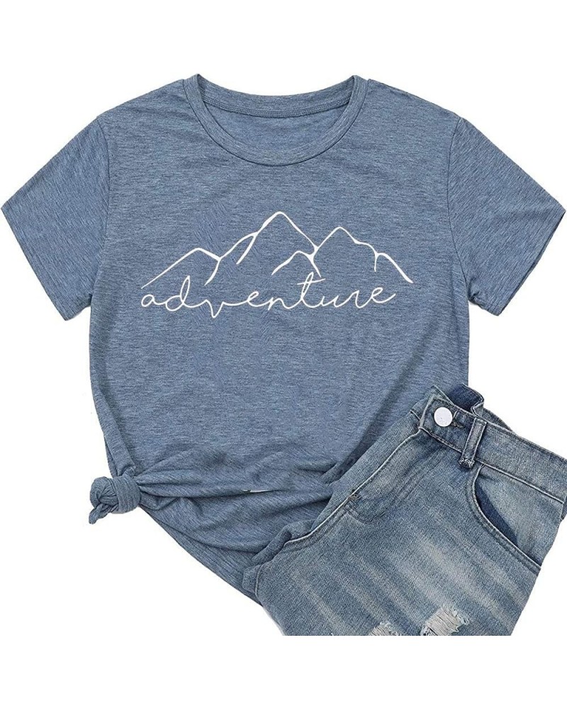 Women Mountain Adventure Workout Tanks Hiking Camping Graphic Athletic Sleeveless Funny Tee Tops A-ink Blue $9.50 Activewear