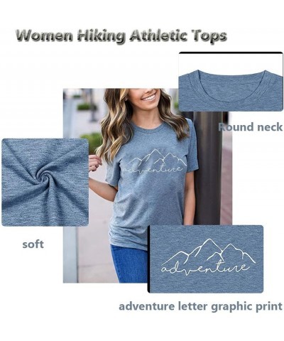 Women Mountain Adventure Workout Tanks Hiking Camping Graphic Athletic Sleeveless Funny Tee Tops A-ink Blue $9.50 Activewear