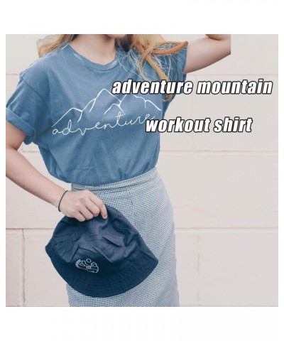 Women Mountain Adventure Workout Tanks Hiking Camping Graphic Athletic Sleeveless Funny Tee Tops A-ink Blue $9.50 Activewear