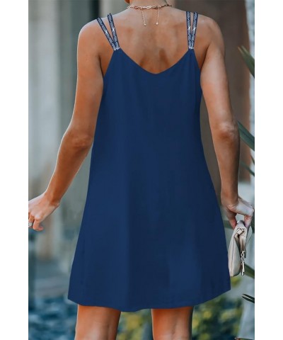 Summer Dress for Women Swing Bohemia Beach Dress A-Line Sundress Spaghetti Strap Dresses with Pockets A-navyblue $17.57 Swims...