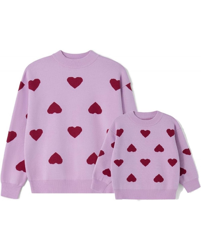 Mommy and Me Valentines Day Sweaters Set Crewneck Long Sleeve Love Heart Pullover Tops Matching Family Outfits girls Pink $10...