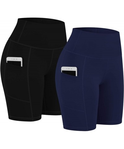 2 Pack 8" /5" Biker Shorts for Women with Pockets, High Waist Workout Shorts for Women Compression Yoga Shorts 8'' Black & Na...