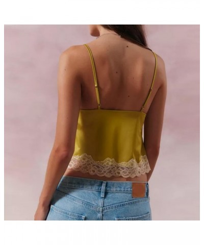 Y2k Going Out Tops Women Sexy Sleeveless Backless Mesh Sheer Crop Lace Camisole Square Neck Low Cut Tank Streetwear Lemon Yel...