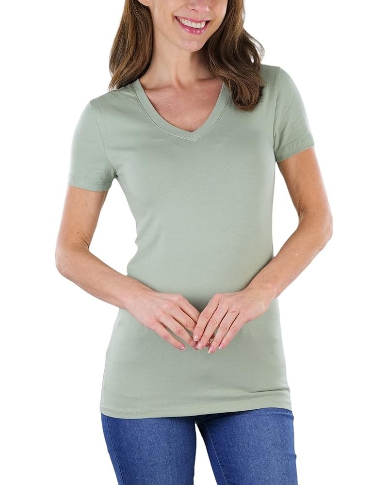 Women's Beautiful Wardrobe Classic Short Sleeve V-Neck T-Shirt Light Sage $8.29 T-Shirts