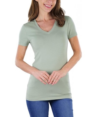 Women's Beautiful Wardrobe Classic Short Sleeve V-Neck T-Shirt Light Sage $8.29 T-Shirts