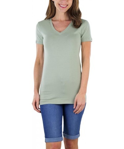 Women's Beautiful Wardrobe Classic Short Sleeve V-Neck T-Shirt Light Sage $8.29 T-Shirts